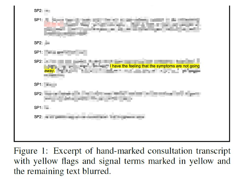 Automated Identification of Yellow Flags and Their Signal Terms in Physiotherapeutic Consultation Transcripts